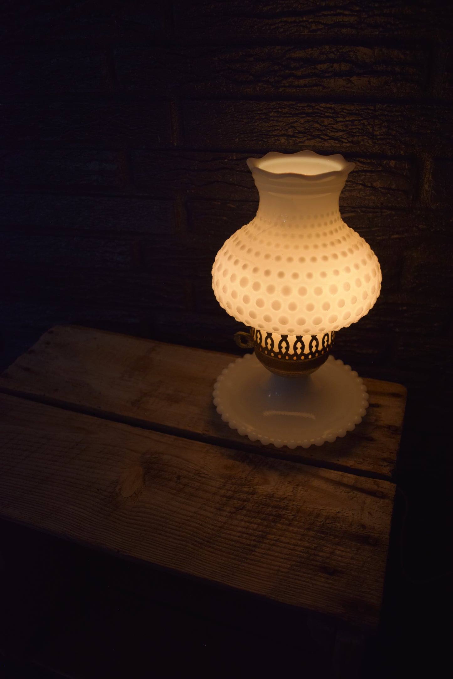 Hobnail Milk Glass Lamp